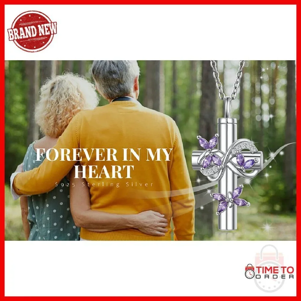 Sterling Silver Butterfly Cross Urn Necklace for Ashes Memorial Jewelry